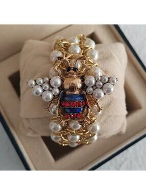 Vintage Luxury Honeybee Elegant Gold Pearl Adjustable Elastic Bee Bracelet